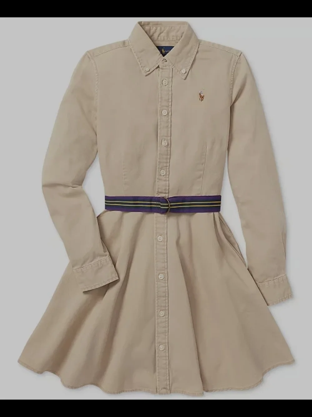 Ralph Lauren Beige Shirt Dress with Striped Belt Sz 16